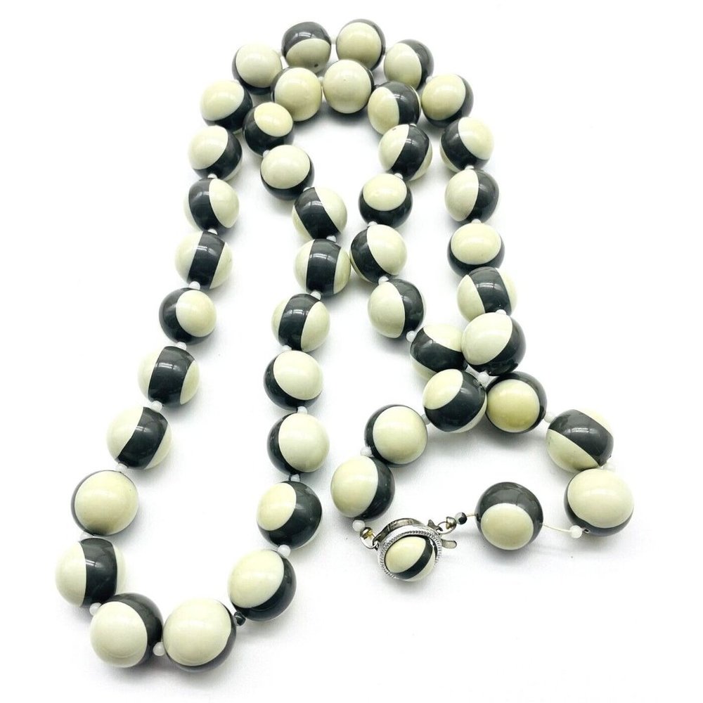 Cream White Black Bead Necklace Silver Tone Buckeye Classic Career Cosplay LARP